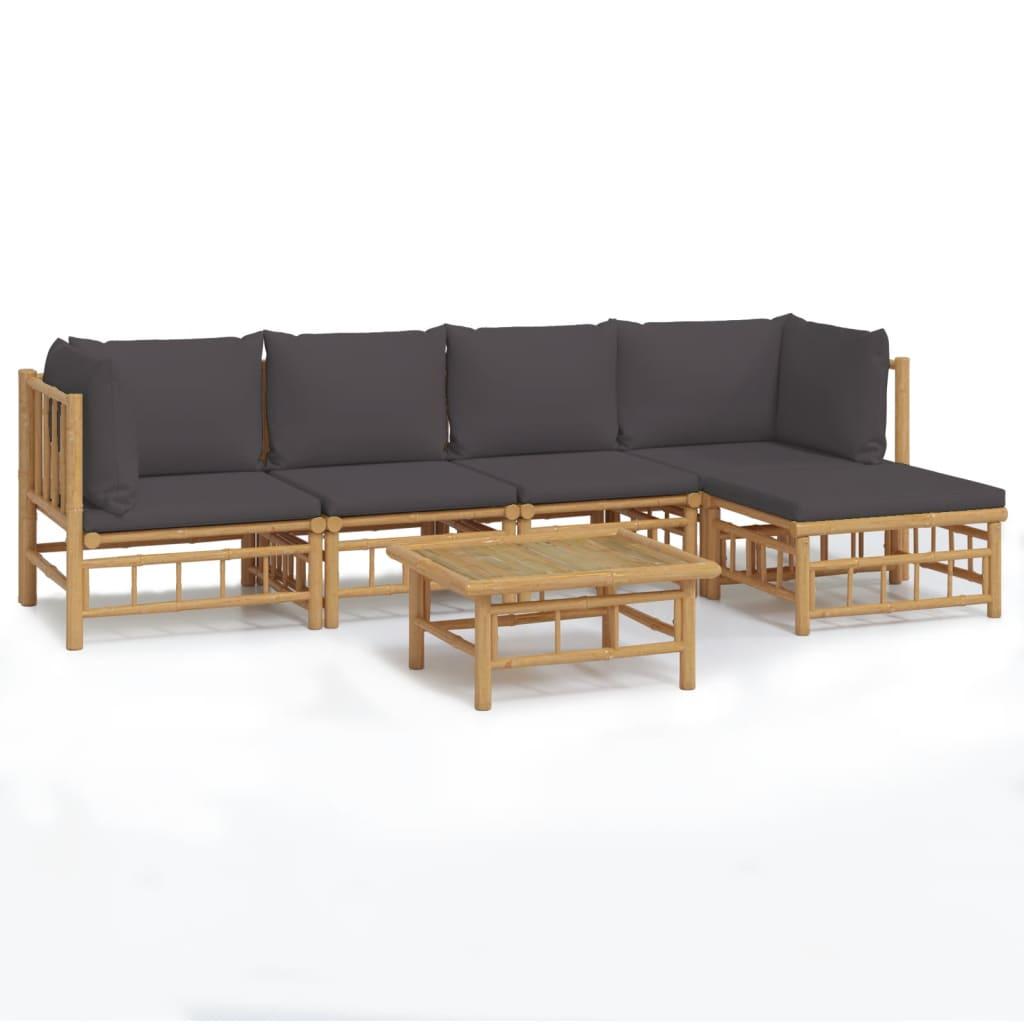 6 Piece Garden Lounge Set with Dark Grey Cushions  Bamboo