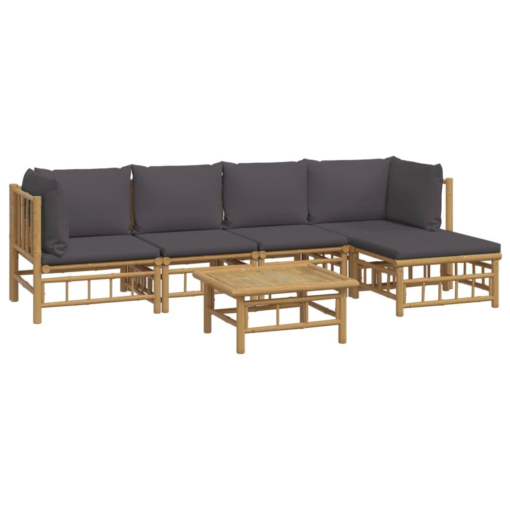 6 Piece Garden Lounge Set with Dark Grey Cushions  Bamboo