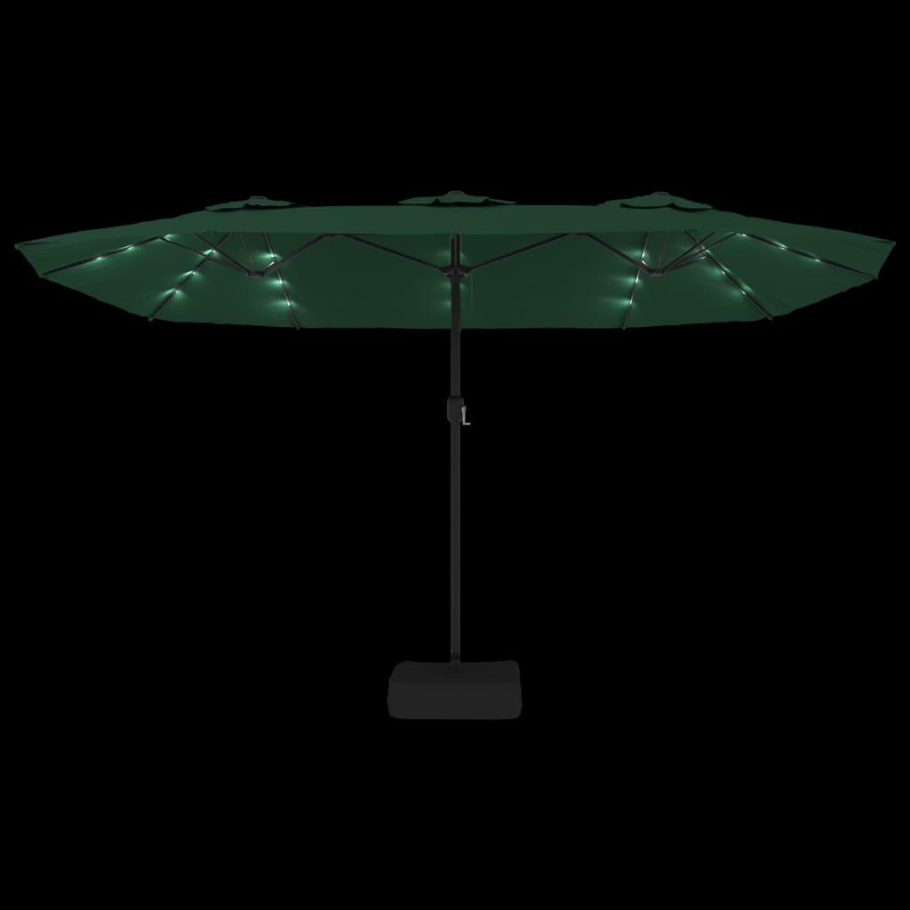 Double-Head Garden Parasol with LEDs Green 449x265 cm