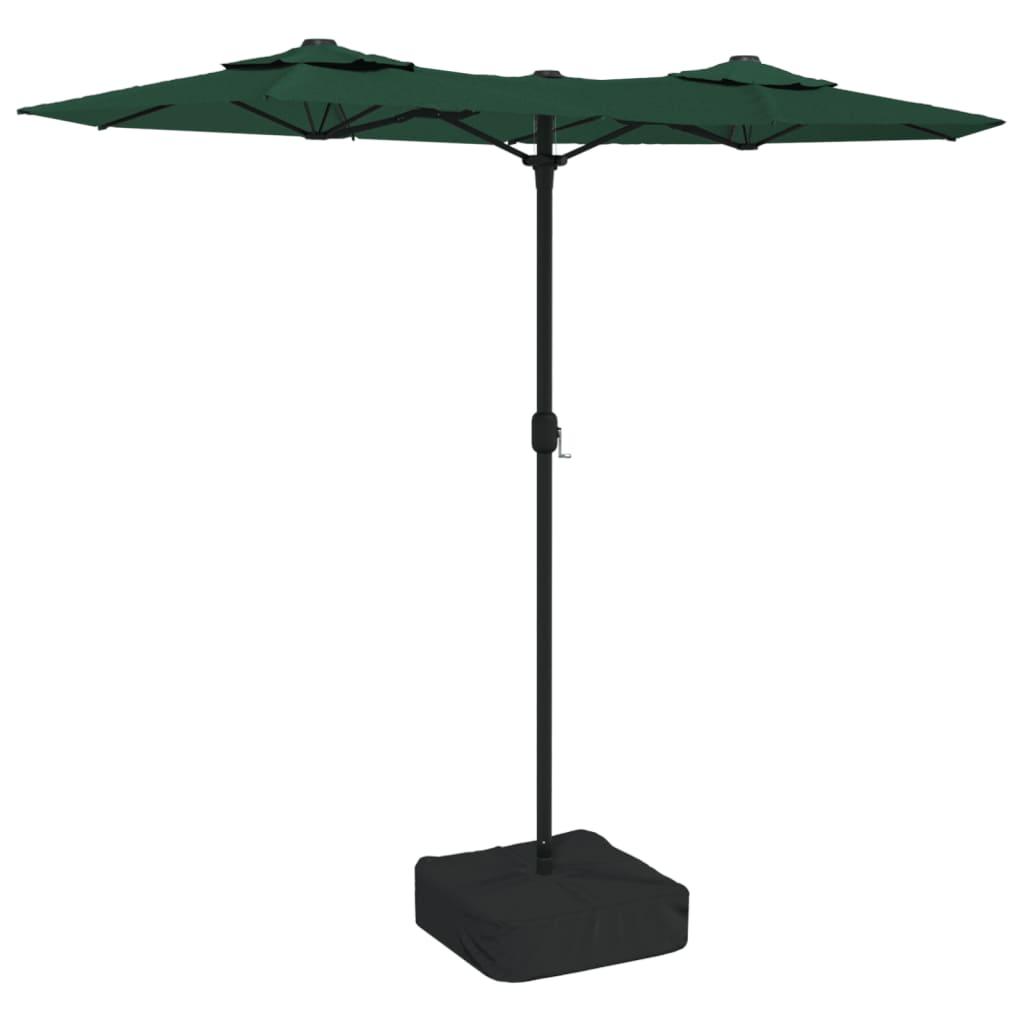 Double-Head Garden Parasol with LEDs Green 316x145 cm