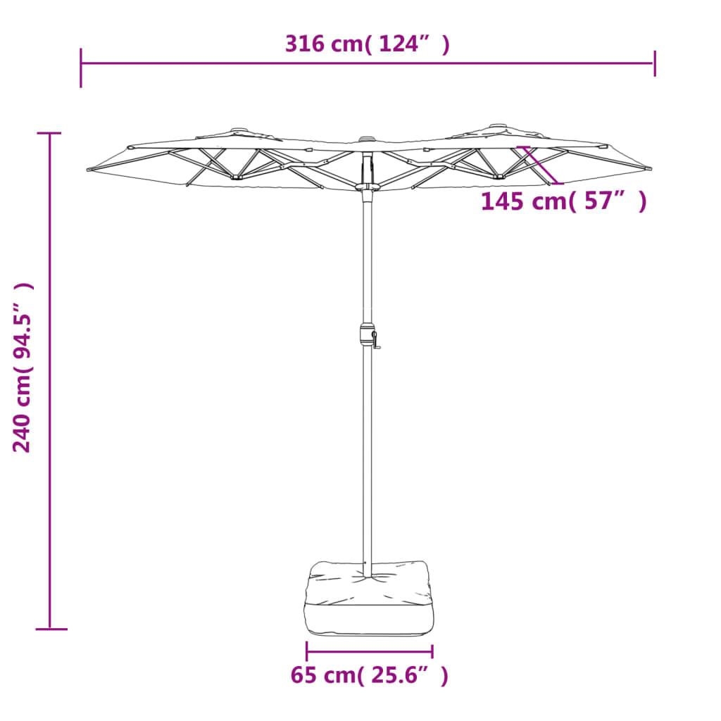 Double-Head Garden Parasol with LEDs Taupe 316x145 cm