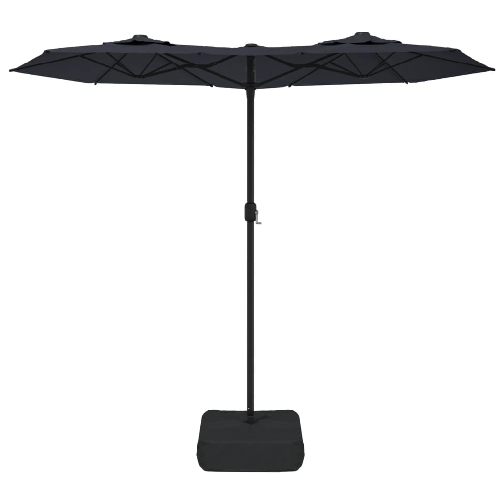 Double-Head Garden Parasol with LEDs Black 316x145 cm