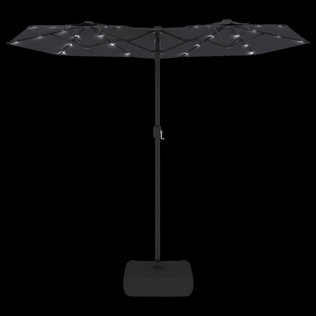 Double-Head Garden Parasol with LEDs Black 316x145 cm