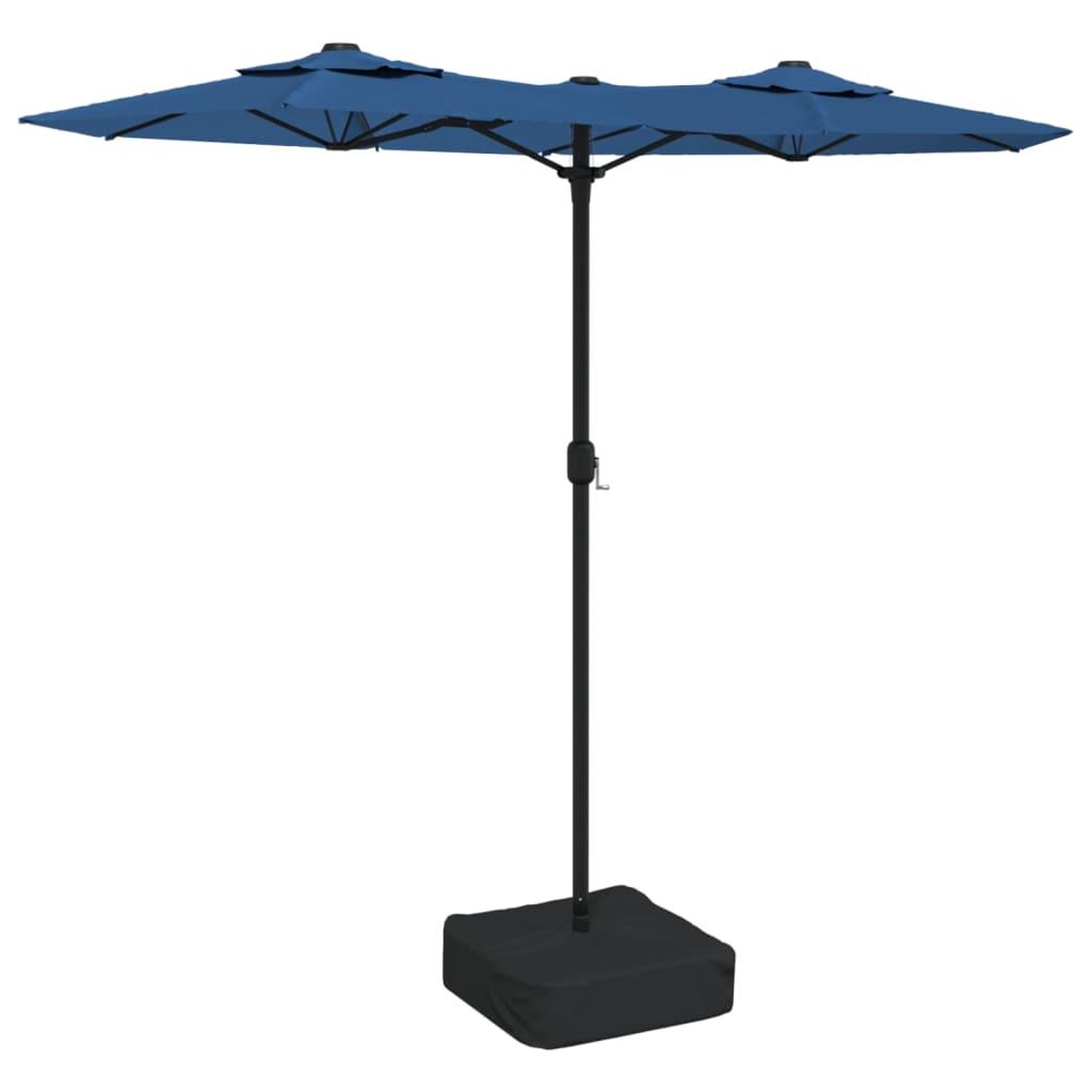 Double-Head Garden Parasol with LEDs Azure Blue 316x145 cm