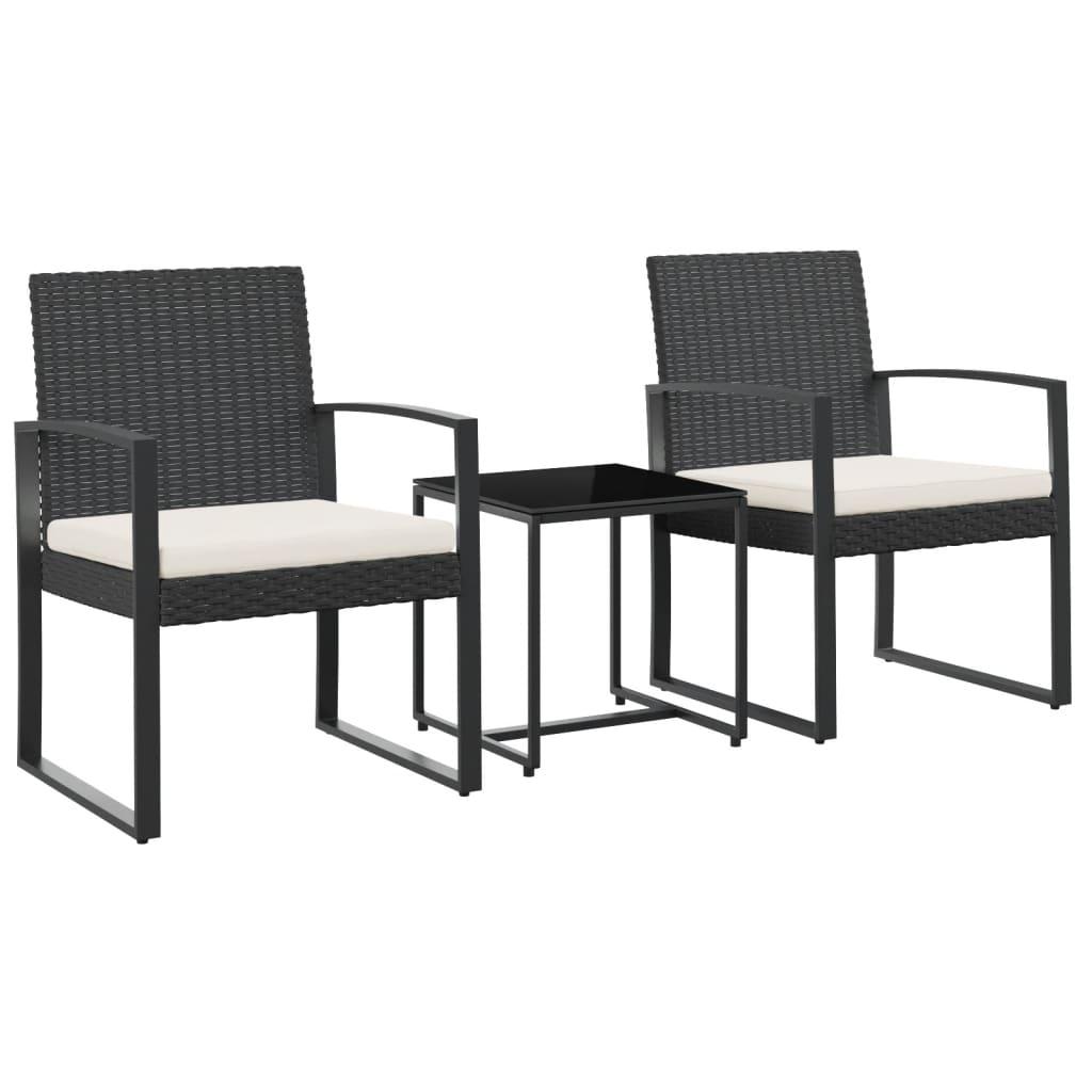3 piece Garden Dining Set with Cushions Black PP Rattan