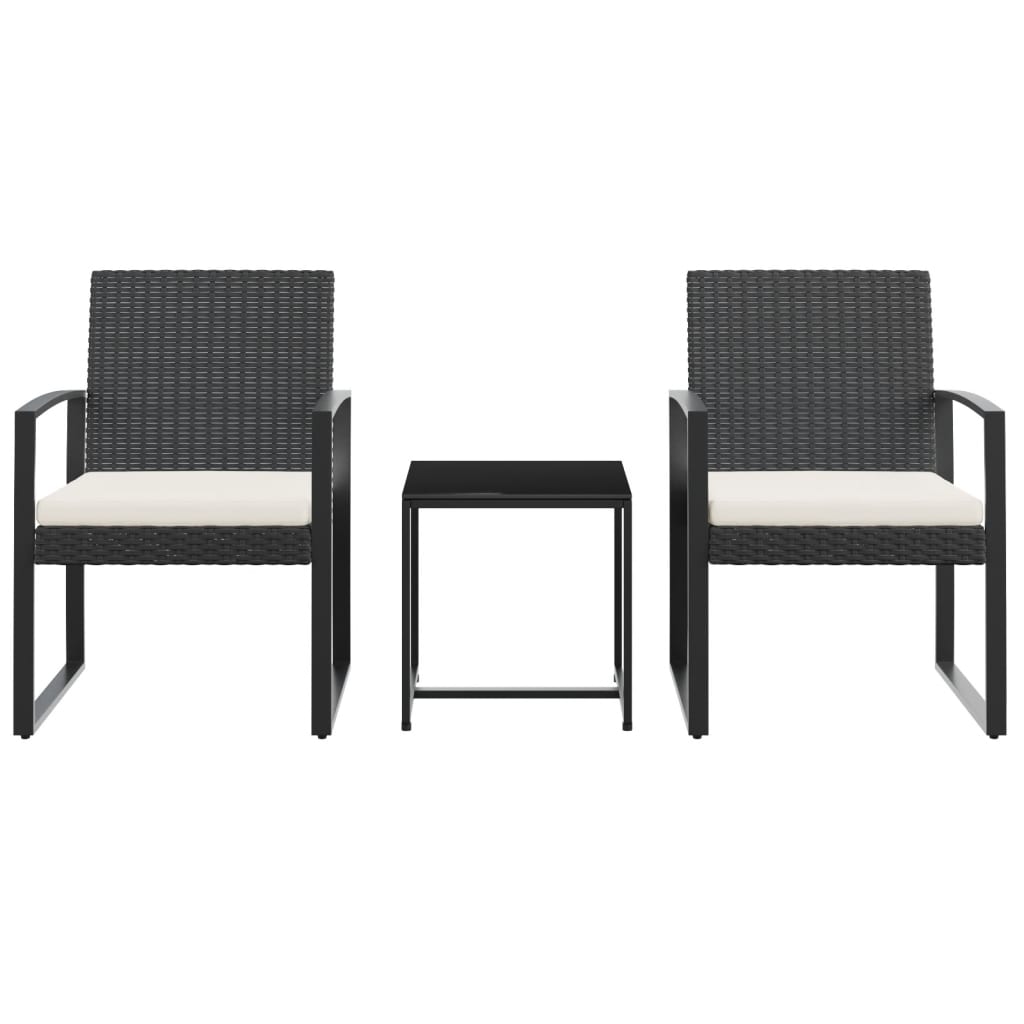 3 piece Garden Dining Set with Cushions Black PP Rattan