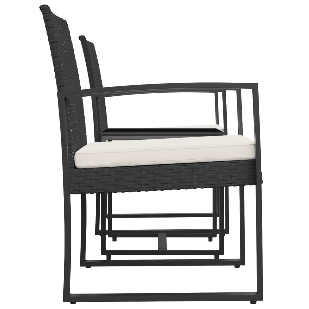 3 piece Garden Dining Set with Cushions Black PP Rattan