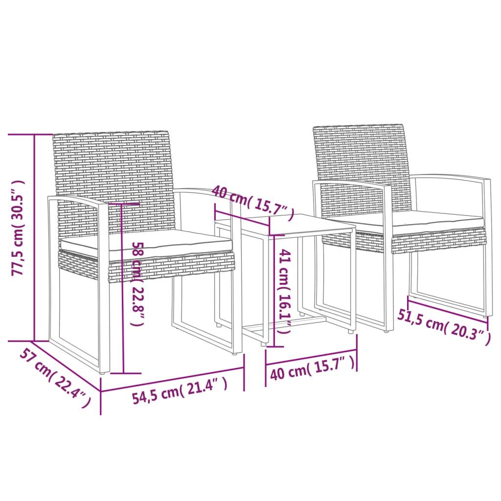 3 piece Garden Dining Set with Cushions Dark Grey PP Rattan