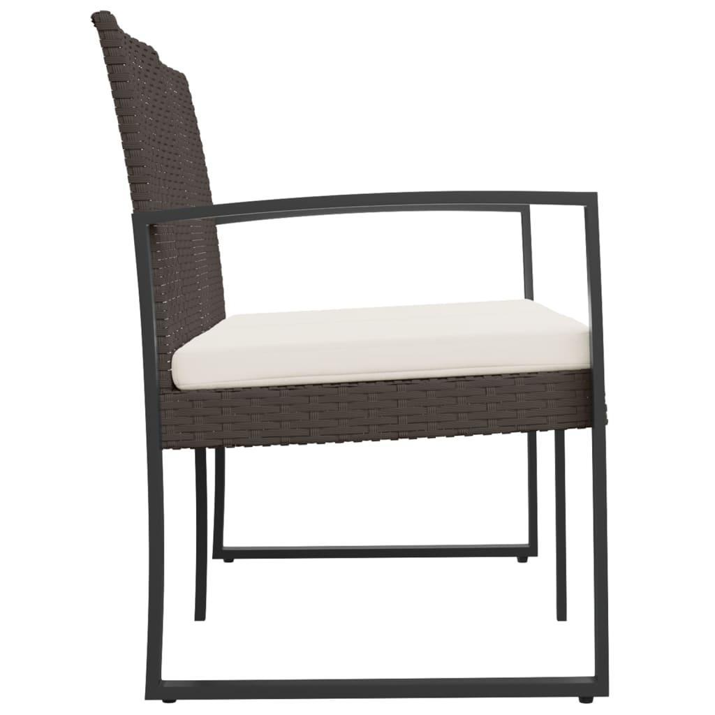 2-Seater Garden Bench with Cushions Brown PP Rattan