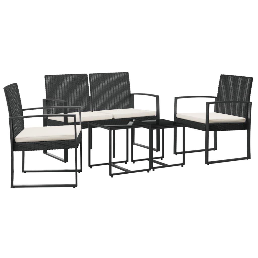 5 piece Garden Dining Set with Cushions Black PP Rattan