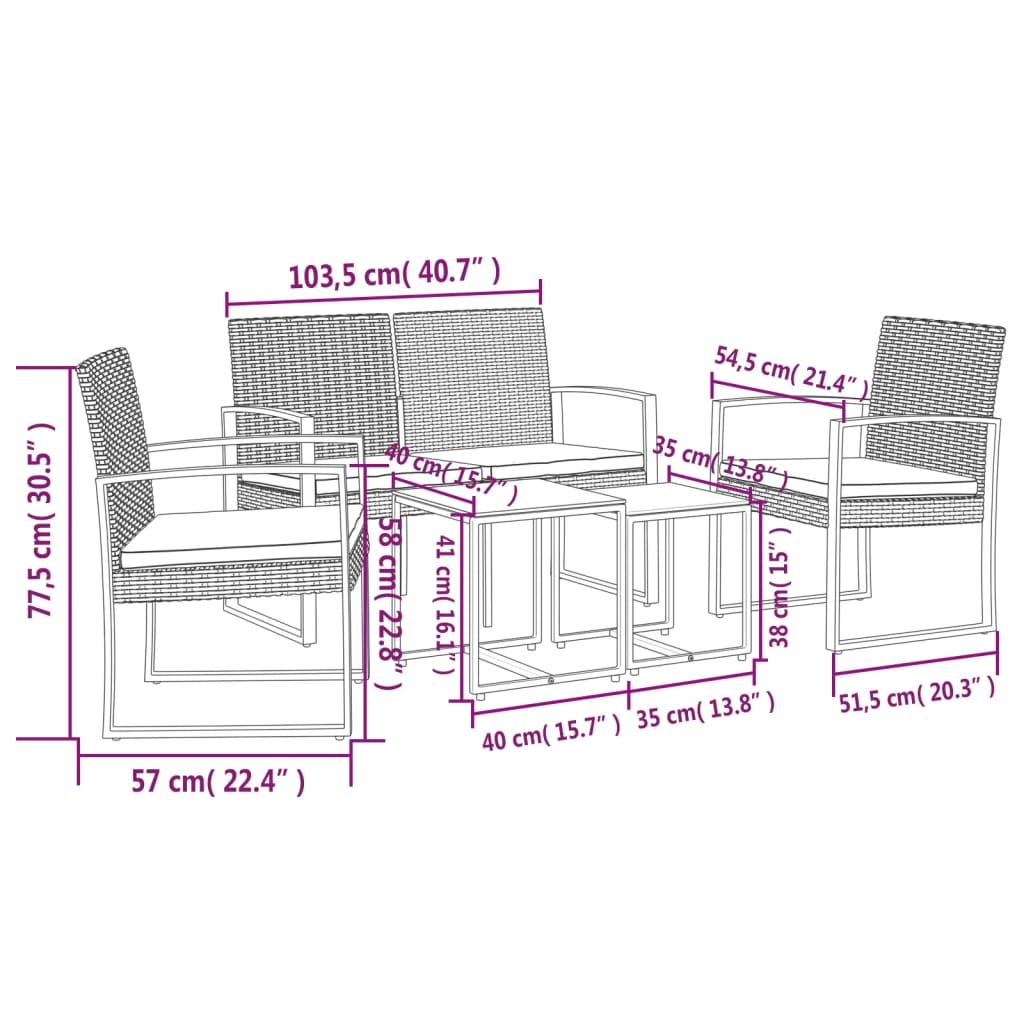 5 piece Garden Dining Set with Cushions Dark Grey PP Rattan