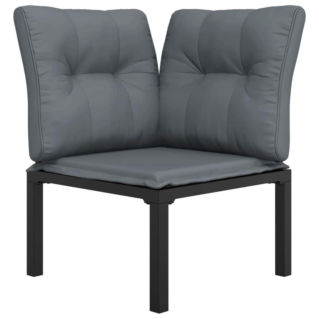 Garden Corner Chair with Cushions Black and Grey Poly Rattan