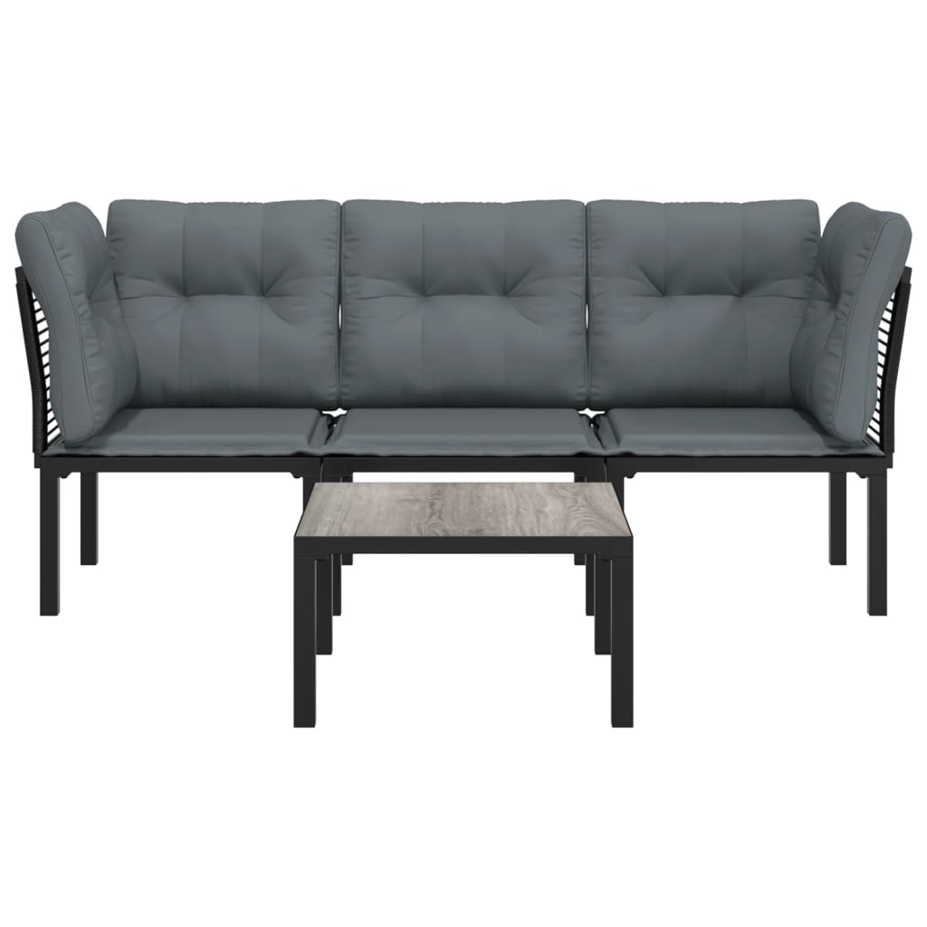 4 Piece Garden Lounge Set Black and Grey Poly Rattan