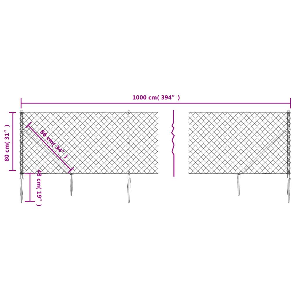 Chain Link Fence with Spike Anchors Green 0.8x10 m