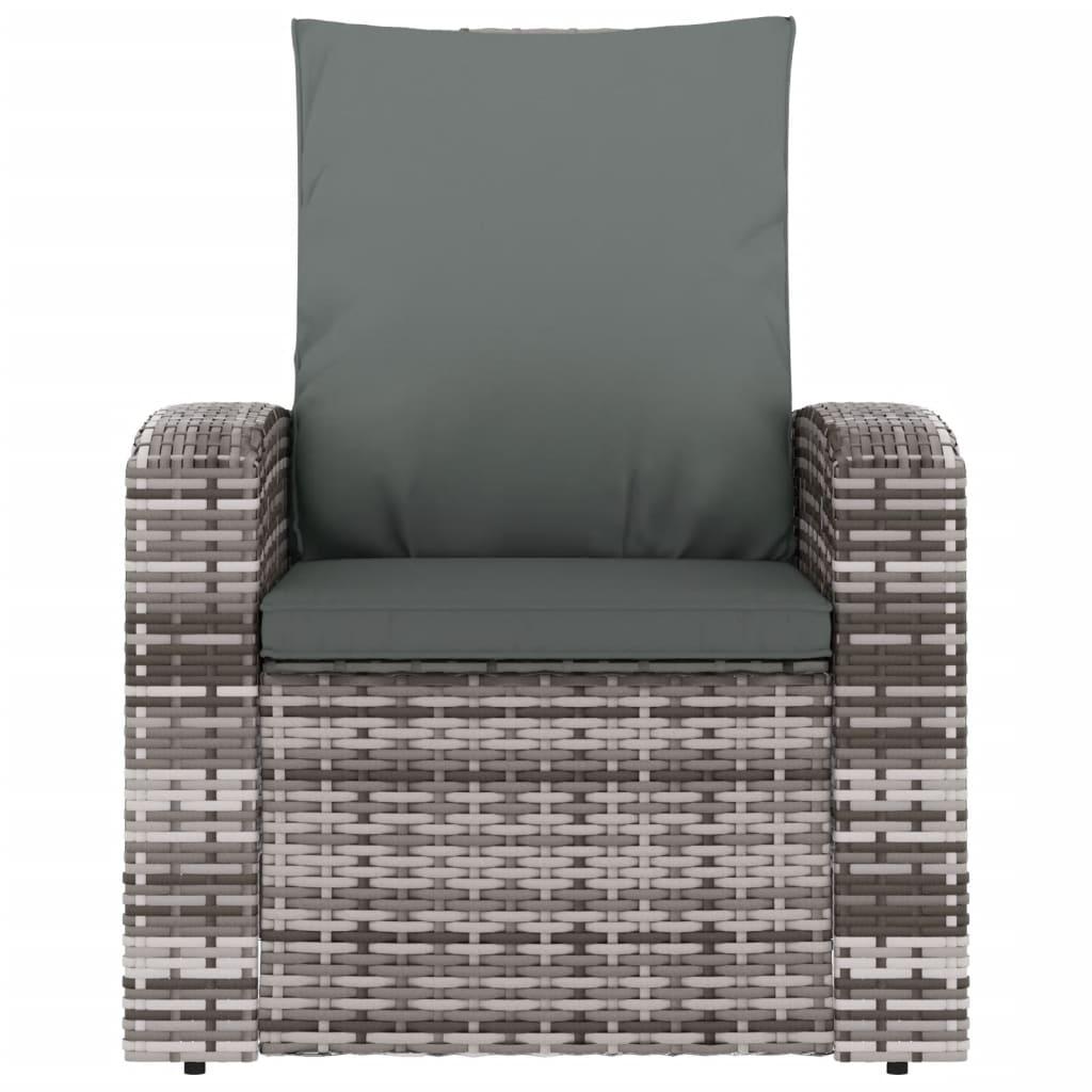 Garden Reclining Chair with Cushions Grey Poly Rattan