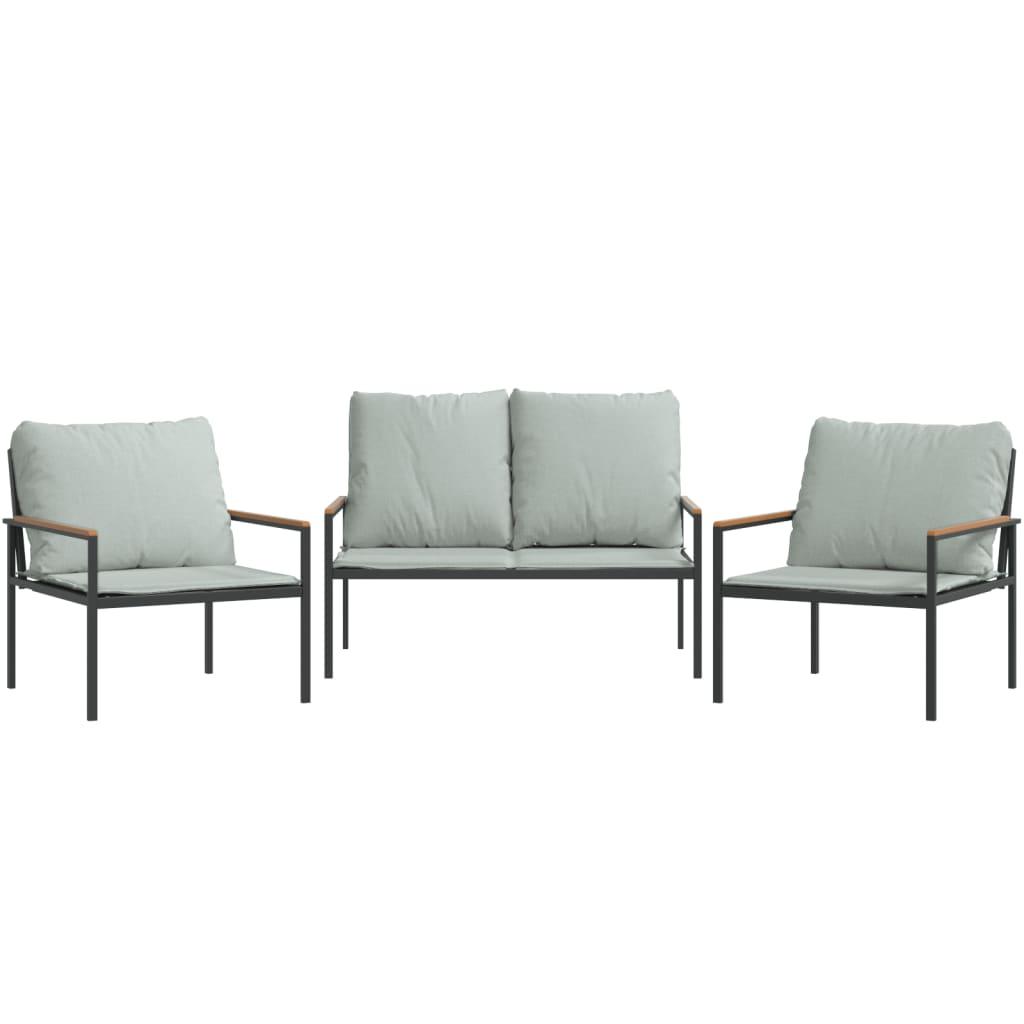 3 Piece Garden Lounge Set with Cushions Anthracite Steel