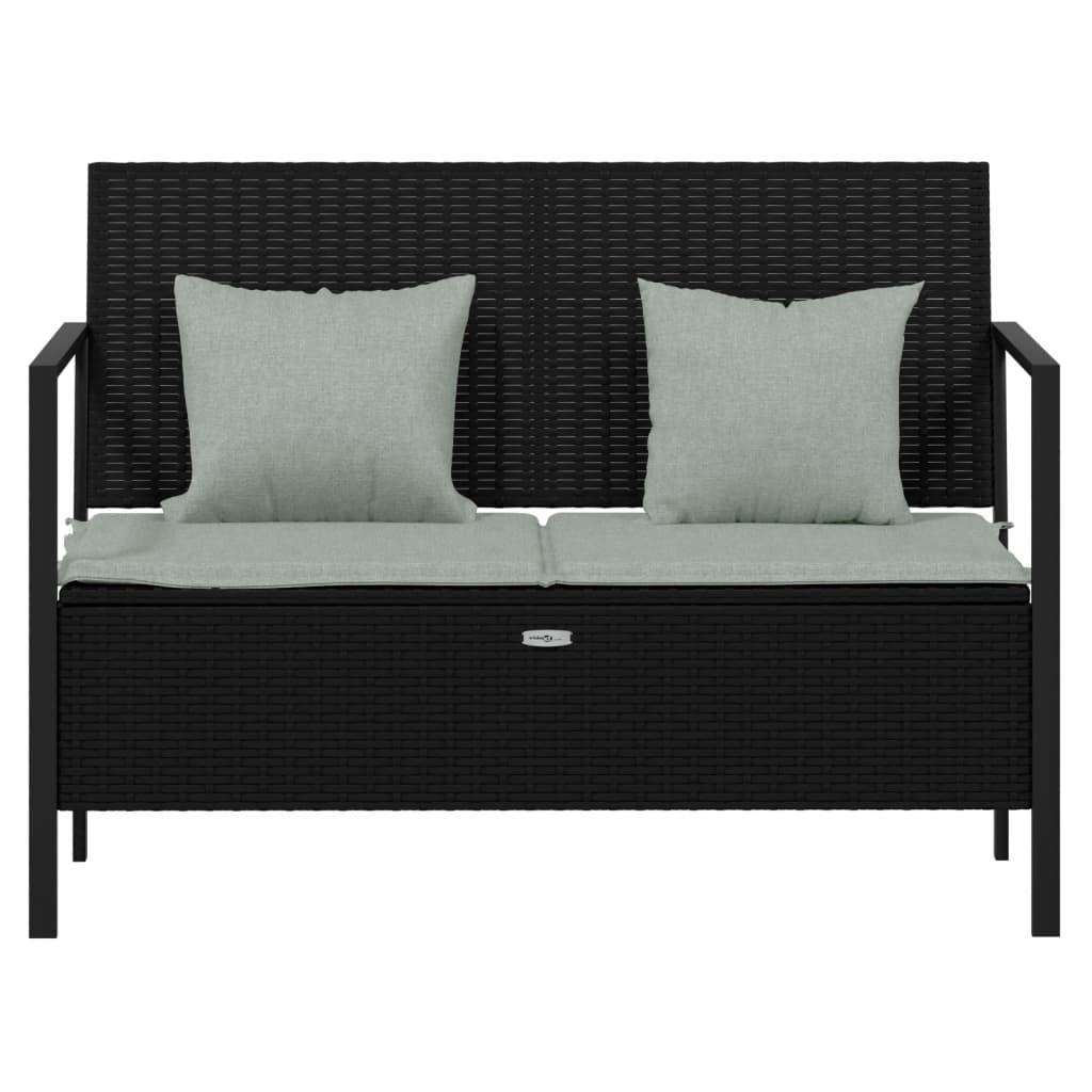 2-Seater Garden Bench with Cushions Black Poly Rattan