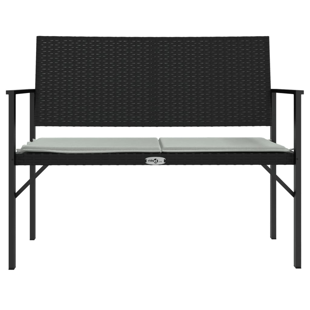2-Seater Garden Bench with Cushion Black Poly Rattan
