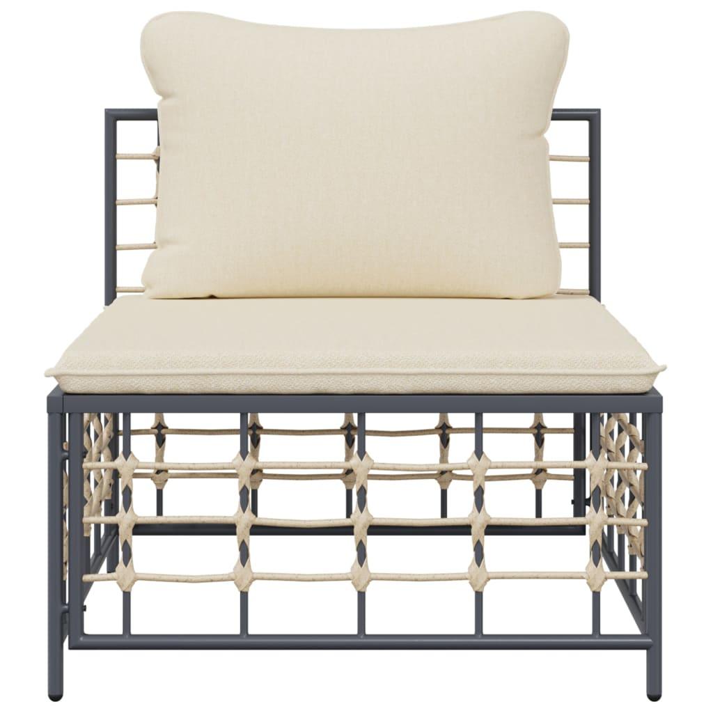 Garden Middle Sofa with Beige Cushions Poly Rattan