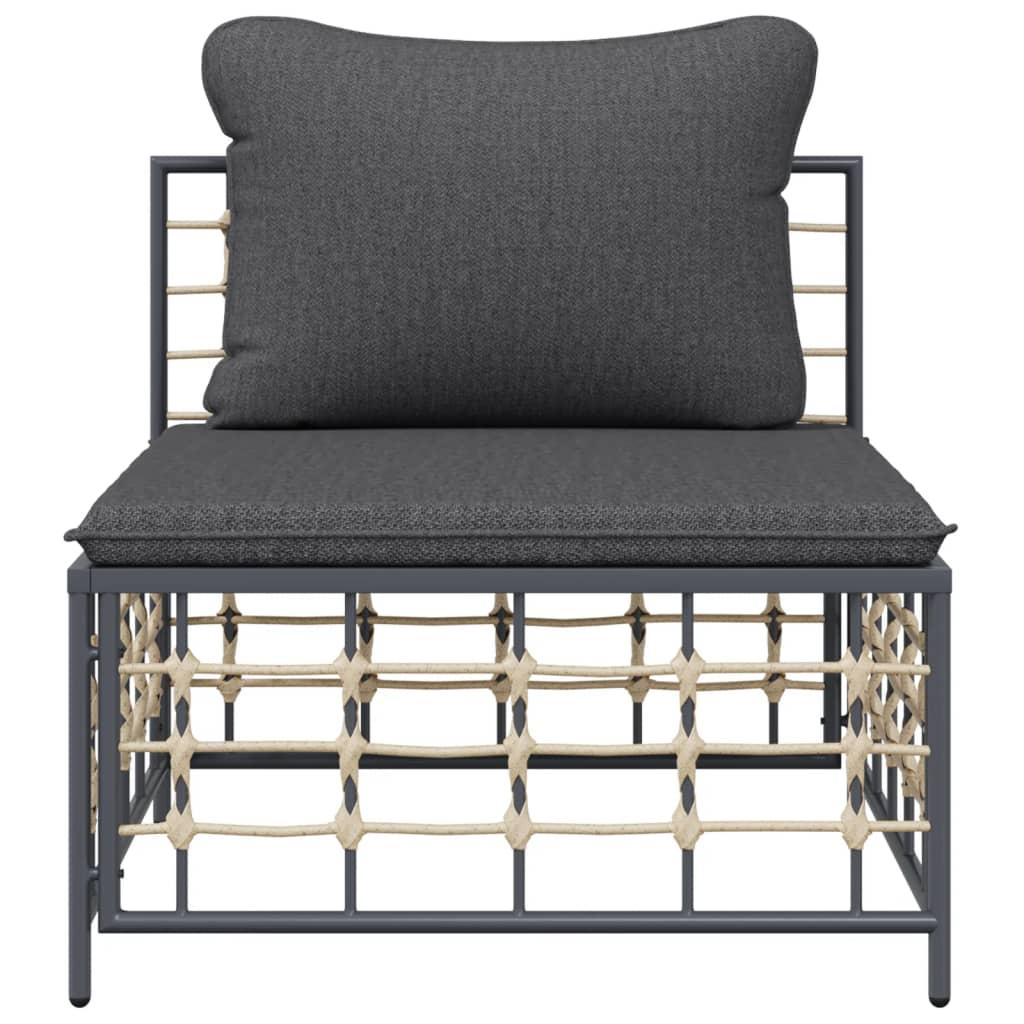 Garden Middle Sofa with Dark Grey Cushions Poly Rattan