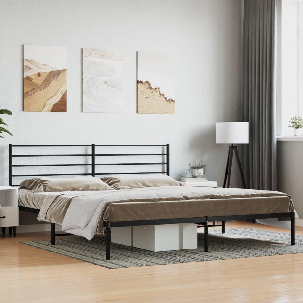 Metal Bed Frame without Mattress with Headboard Black 183x203 cm King