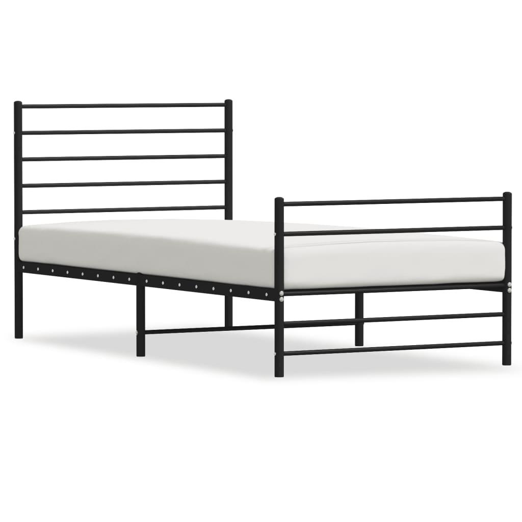 Metal Bed Frame without Mattress with Footboard Black 90x190 cm
