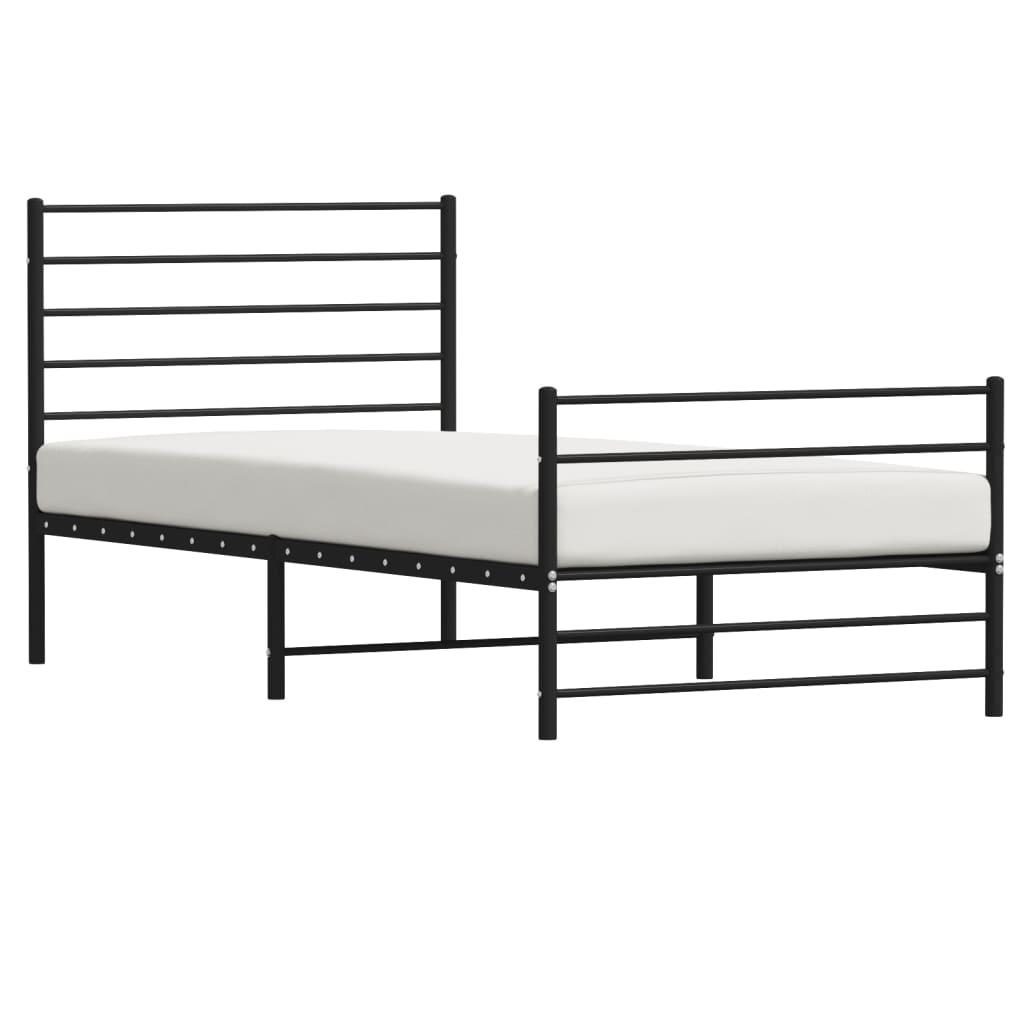 Metal Bed Frame without Mattress with Footboard Black 90x190 cm