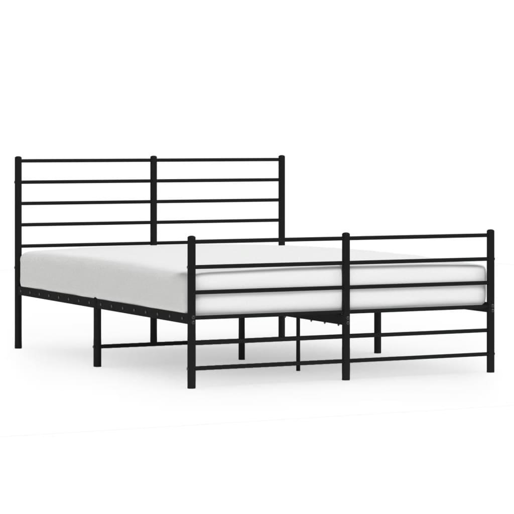 Metal Bed Frame without Mattress with Footboard Black 150x200 cm
