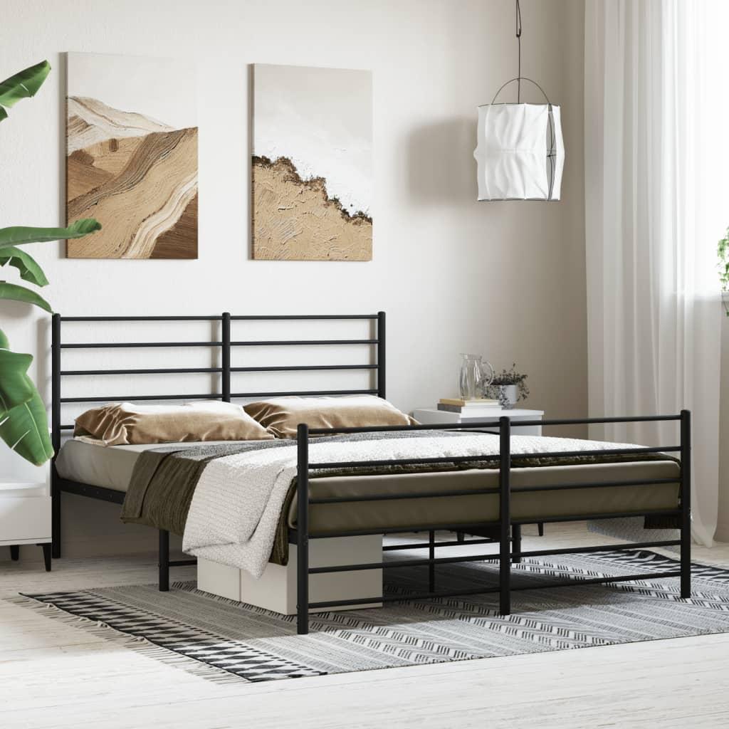 Metal Bed Frame without Mattress with Footboard Black 150x200 cm