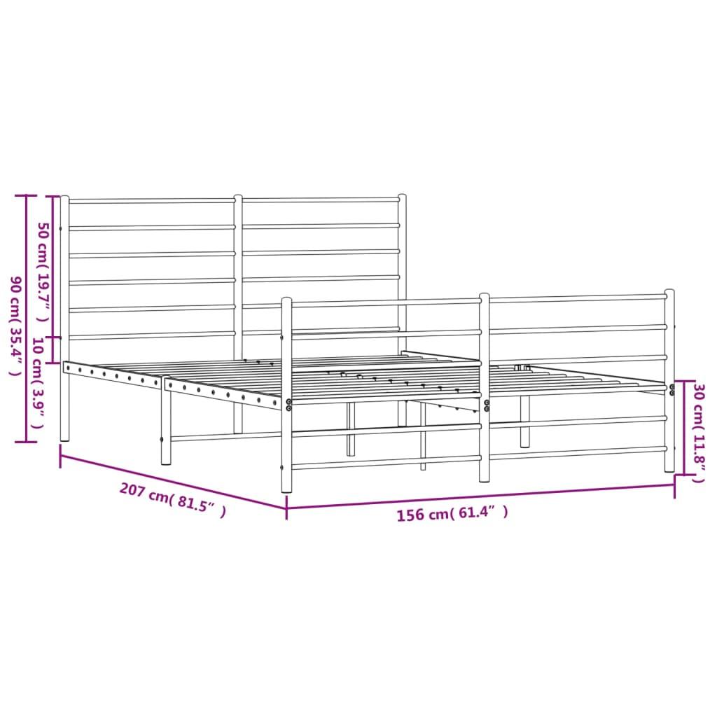 Metal Bed Frame without Mattress with Footboard Black 150x200 cm