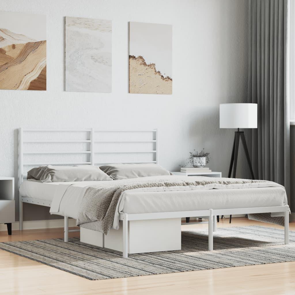 Metal Bed Frame without Mattress with Headboard White 135x190 cm