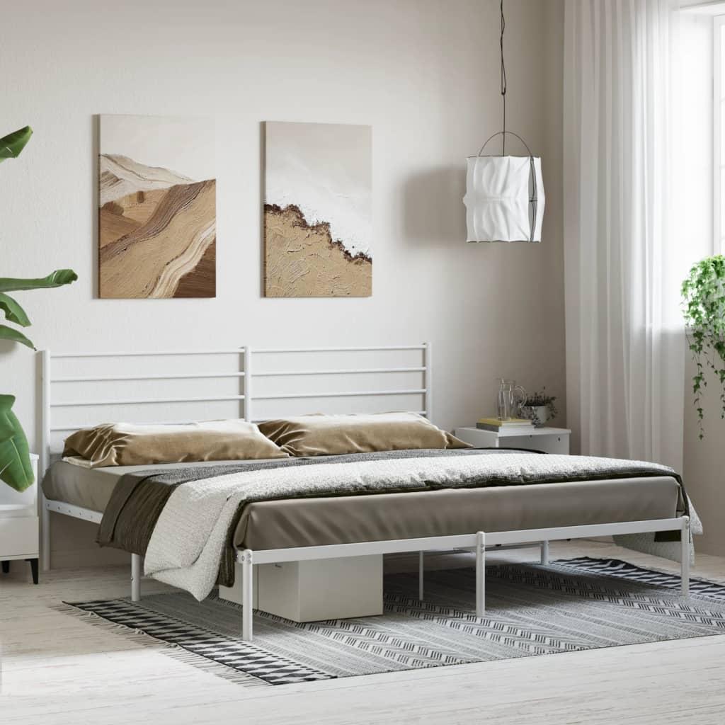 Metal Bed Frame without Mattress with Headboard White 183x203 cm King