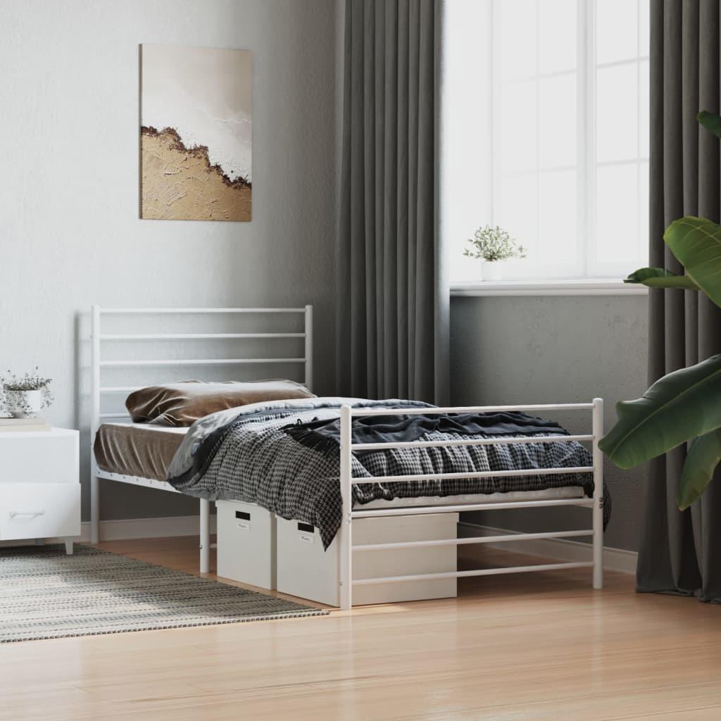 Metal Bed Frame without Mattress with Footboard White 90x190 cm