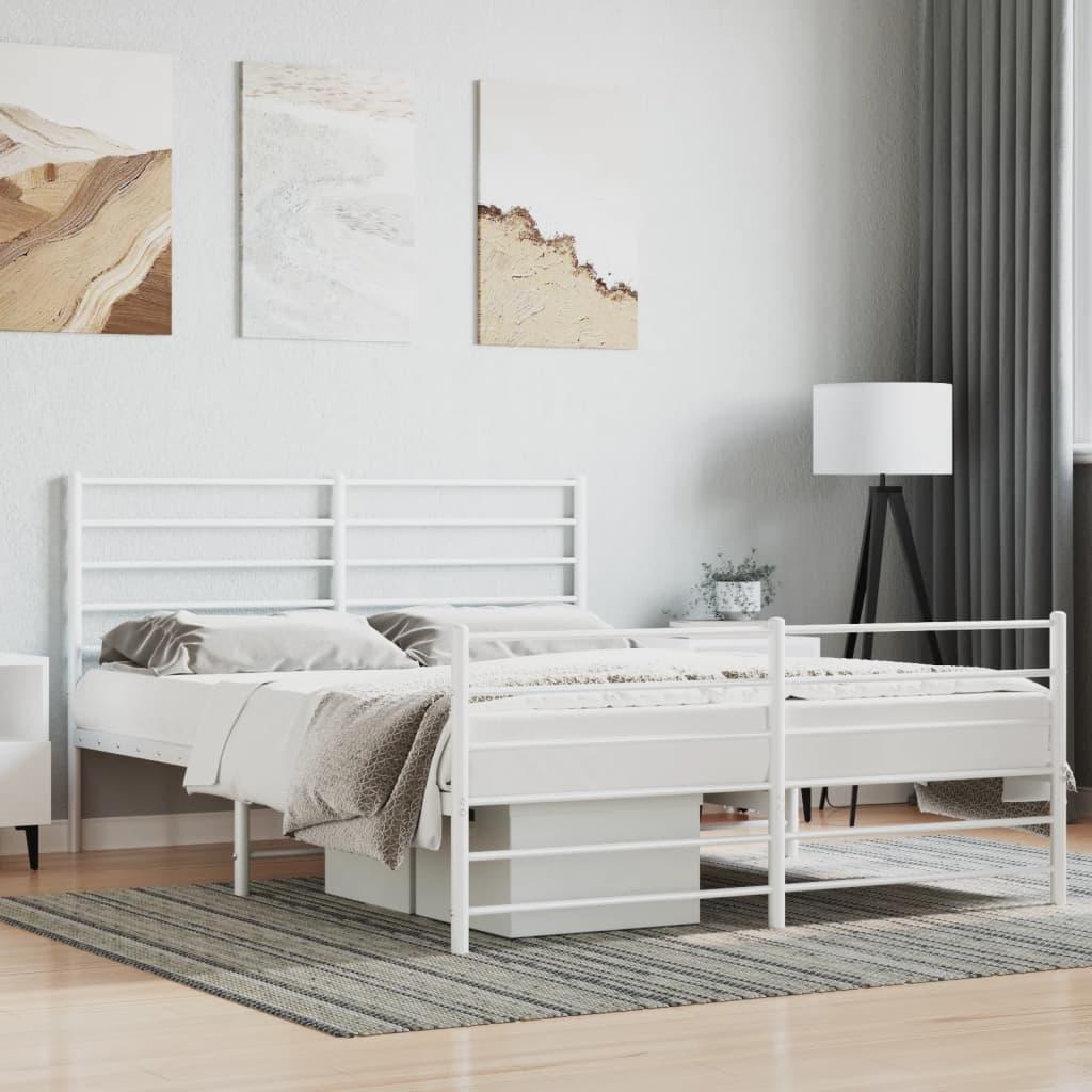 Metal Bed Frame without Mattress with Footboard White 135x190 cm