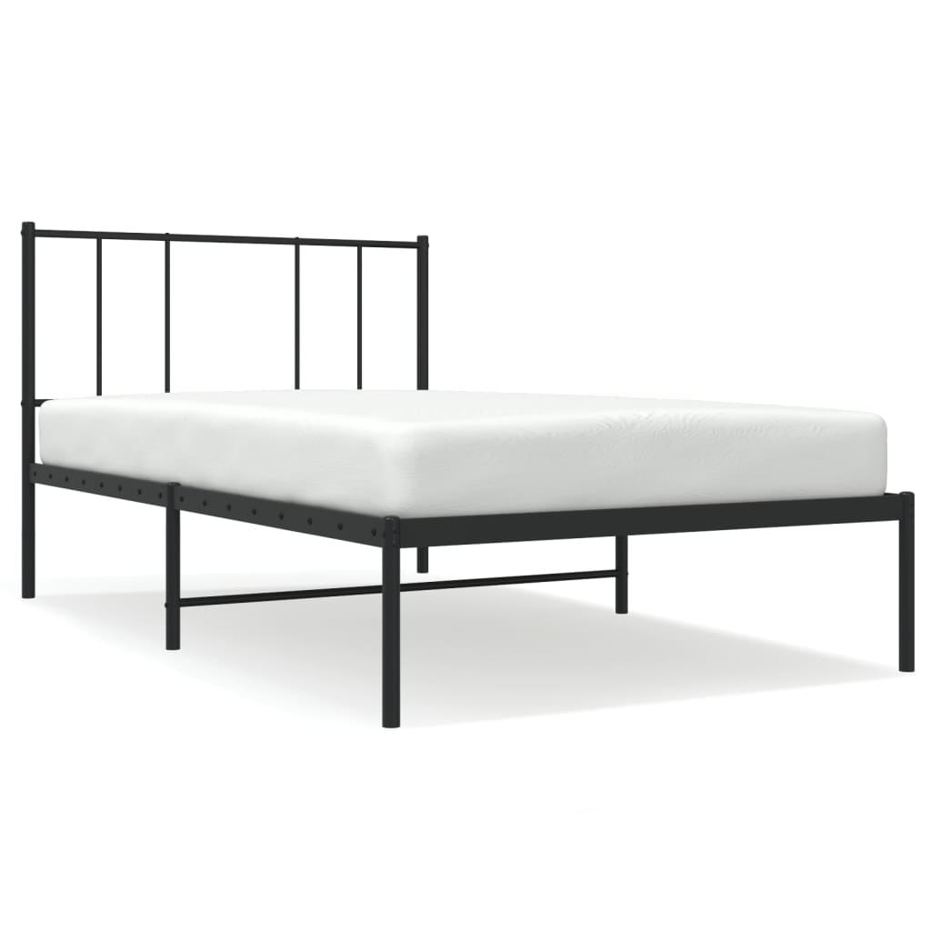 Metal Bed Frame without Mattress with Headboard Black 90x190 cm