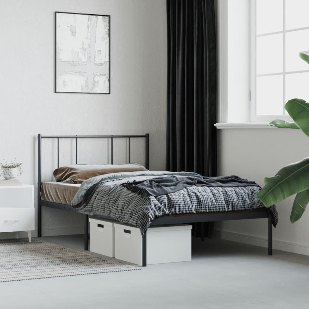 Metal Bed Frame without Mattress with Headboard Black 90x190 cm