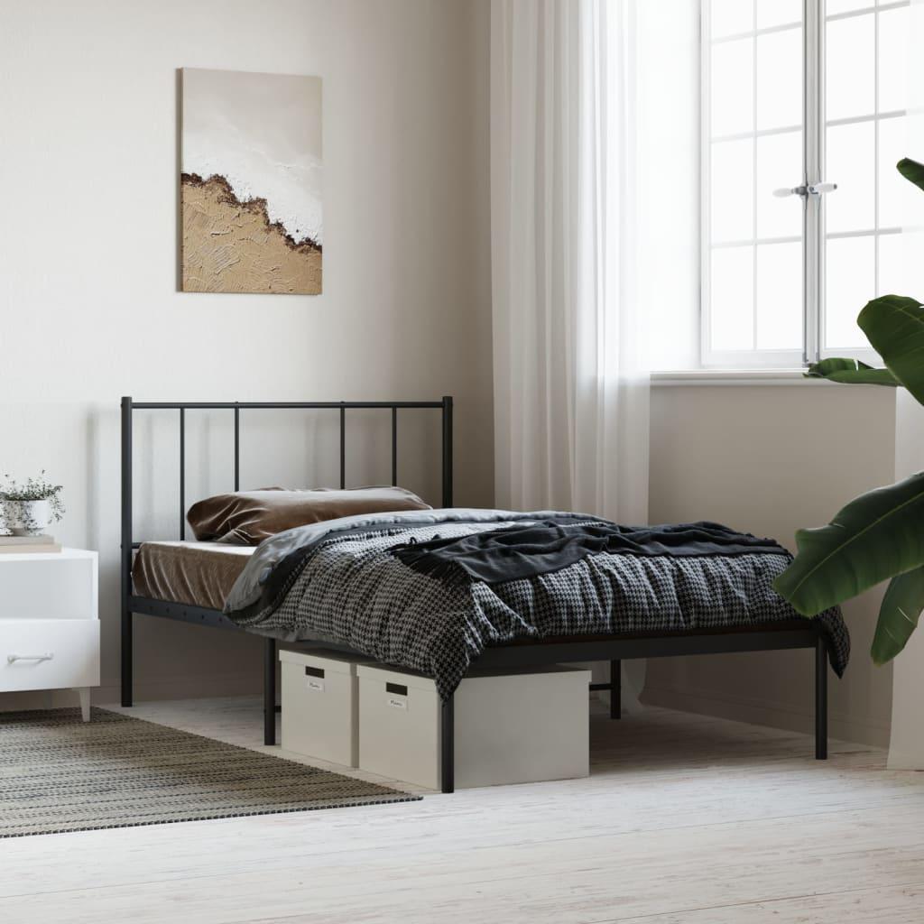 Metal Bed Frame without Mattress with Headboard Black 90x190 cm