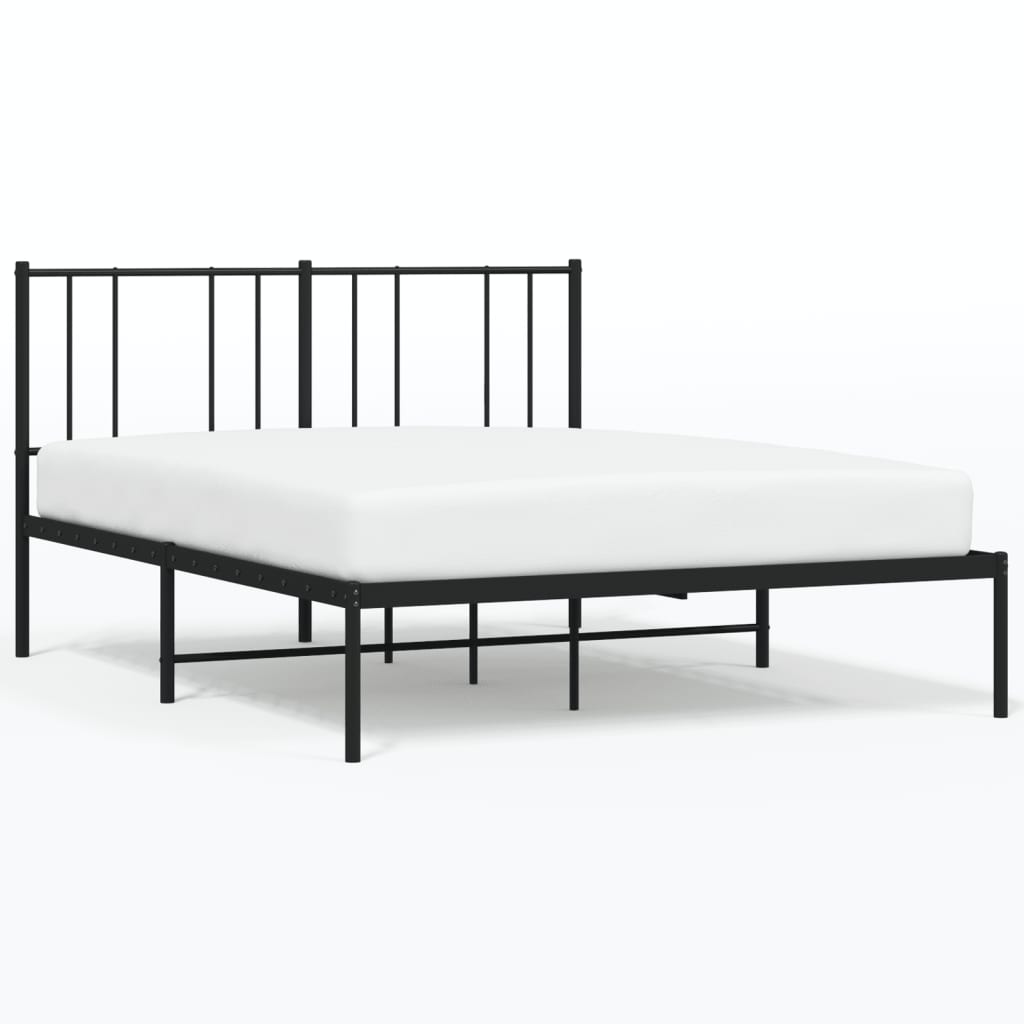 Metal Bed Frame without Mattress with Headboard Black 135x190 cm
