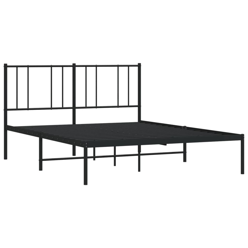 Metal Bed Frame without Mattress with Headboard Black 135x190 cm