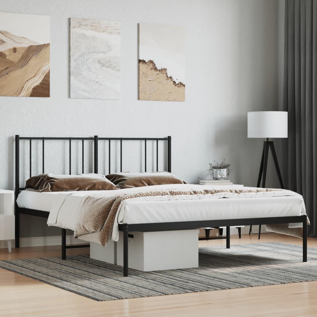 Metal Bed Frame without Mattress with Headboard Black 135x190 cm