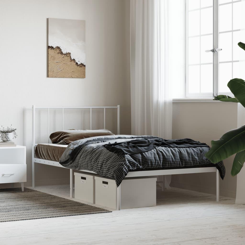 Metal Bed Frame without Mattress with Headboard White 90x190 cm