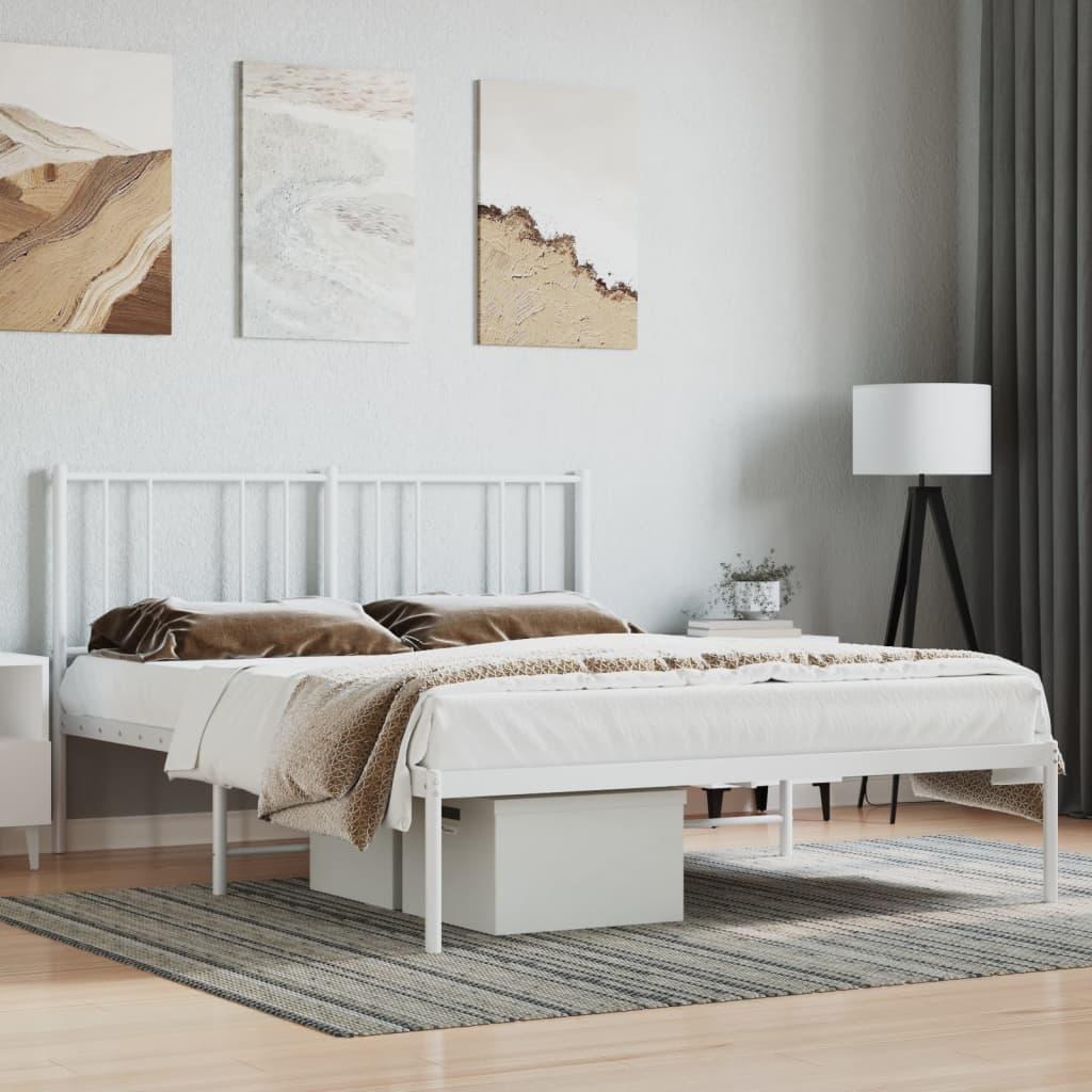 Metal Bed Frame without Mattress with Headboard White 135x190 cm