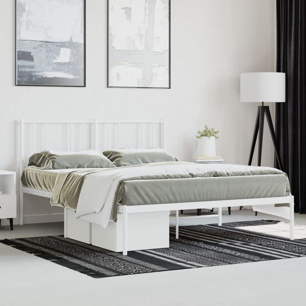 Metal Bed Frame without Mattress with Headboard White 135x190 cm