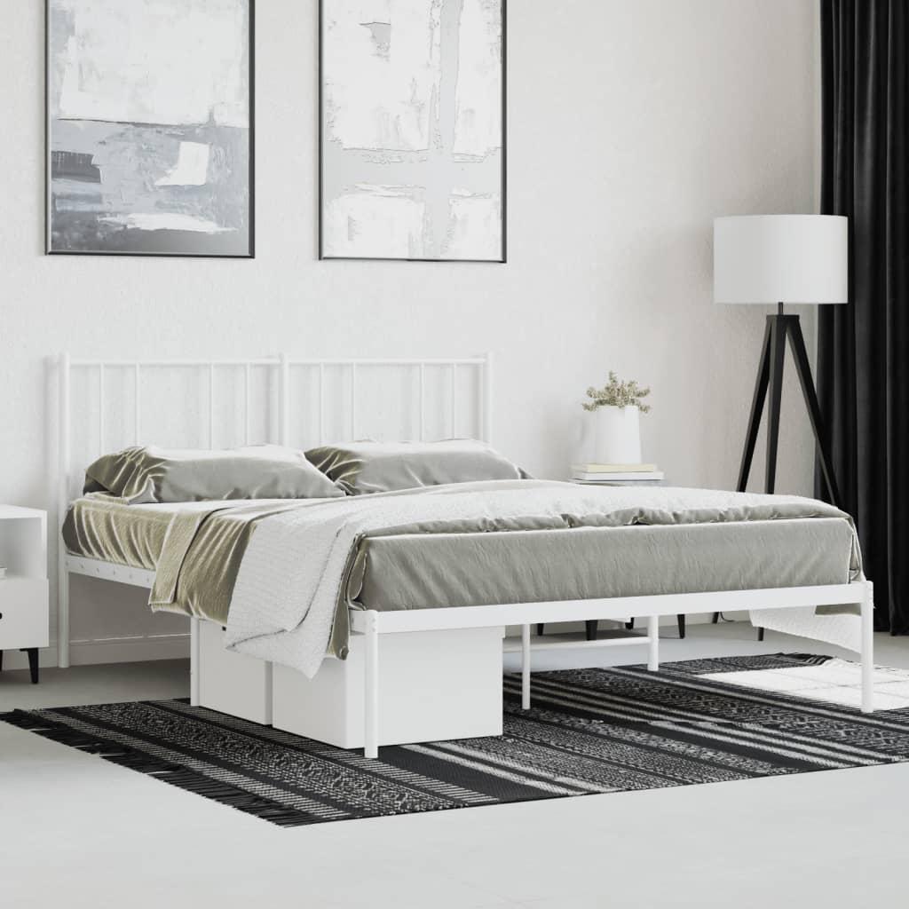 Metal Bed Frame without Mattress with Headboard White 150x200 cm
