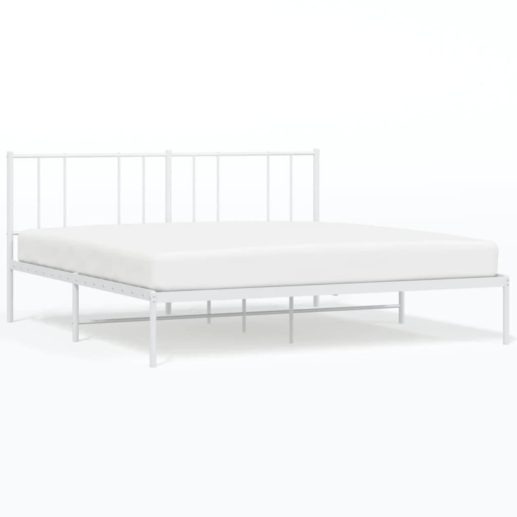 Metal Bed Frame without Mattress with Headboard White 183x203 cm King
