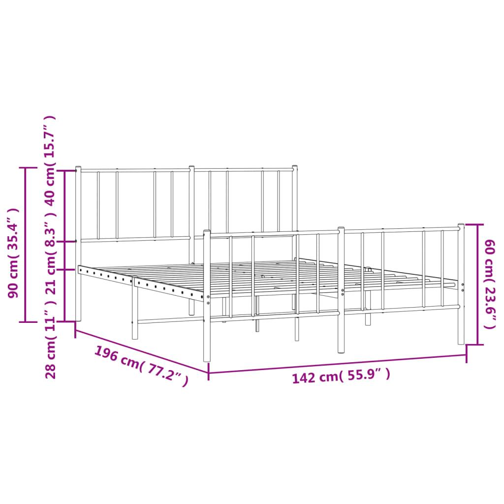 Metal Bed Frame without Mattress with Footboard White 135x190 cm