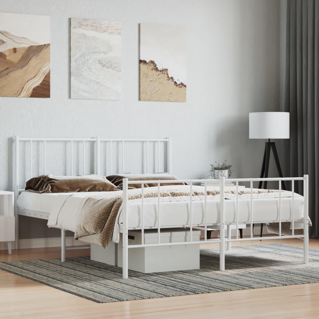 Metal Bed Frame without Mattress with Footboard White 150x200 cm