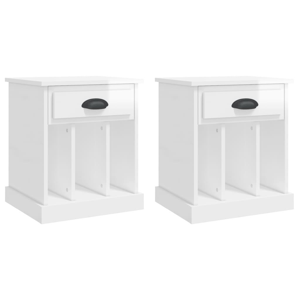 Bedside Cabinets 2 pcs High Gloss White 43x36x50 cm