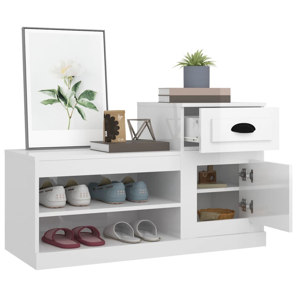 Shoe Cabinet High Gloss White 100x42x60 cm Engineered Wood