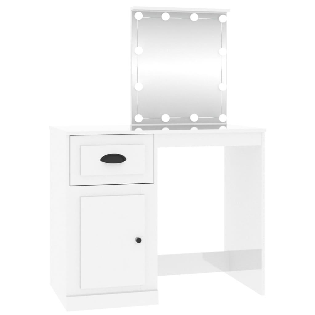 Dressing Table with LED High Gloss White 90x50x132.5 cm Engineered Wood